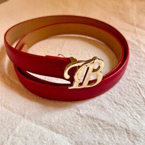 Ted Baker Red Leather Belt with Gold TB Logo Buckle Size 1
